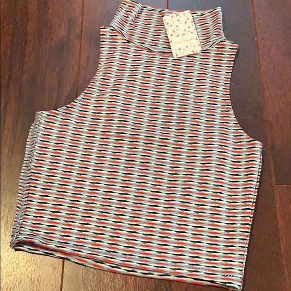 LITTLE BABY BLUE MULTI PRINT TURTLENECK CROP TOP - Picture 4 of 5